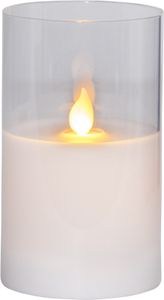 LED Stumpenkerze M-Twinkle von Star Trading, LED-Kerze, Kerzenlicht flackernd warmweiß mit Timer, batteriebetriebene Weihnachtsdeko für innen aus Wachs in Weiß, Höhe: 12,5 cm