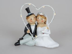 Dekofigur Hochzeitspaar, Brautpaar sitzend mit LED Herz Formano