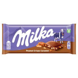 Milka Vollmilchschokolade mit Erdnüssen, Karamellstückchen und Cerealien-Crisps 90 G