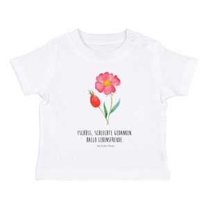 Mr. & Mrs. Panda 6. - 12. Monat Organic Baby Shirt Blume Hagebutte - Weiß - Geschenk, schlechte Gedanken, Blumen Deko, Mädchen Baby T-Shirt, Lebensfreude, Garten