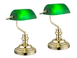 2x Globo Tischlampe ANTIQUE, Bankerlamp Acryl grün, Retro Vintage Tischleuchten