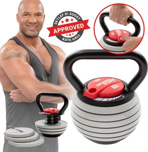 Miweba Sports Kettlebell KB300 Hellgrau, verstellbar, 3,4-18 kg, 6 Gewichtscheiben, Easy-Lock-Mechanismus
