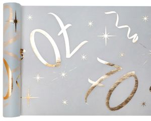 Tischläufer Vlies 70. Geburtstag - 30 cm x 5 m - weiß & gold