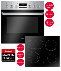 Amica Einbau Herd Set Backofen Glaskeramik Kochfeld Umluft Timer Bräterzone EHC 933 015 E
