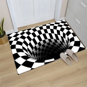 Wohnzimmer-Fußmatte, Wohnzimmer-Clown-Besenmatte, 3D rechteckiger schwarz-weißer Gitterteppich, geeignet für Schlafzimmer, Halloween，40*60cm（Rechteckfalle A）