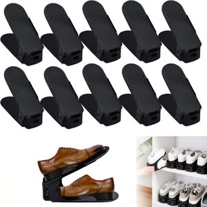 ACXIN 30 Stück Schuh Slots, Schuhstapler Schuhhalter Set, Einstellbare Schuhregale aus Schwarz Kunststoff, Schuh-Organizer mit 3 höhenverstellbar
