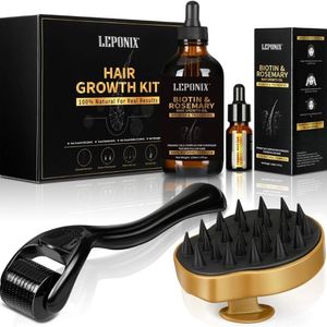 Haarwachstumsset mit Rosmarinöl Dermaroller & Kopfhaut Massagebürste Geschenkset