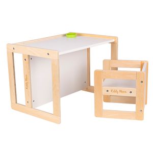 KiddyMoon Dětský stůl se židlí Sedací souprava Dětský nábytek Stůl Židle Lavice ze dřeva, přírodní/bílá