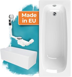 Calmwaters® Badewanne Komplettset 180x80 cm mit Wannenträger & Ablaufgarnitur, Set Acryl-Badewanne rechteckig, Original Rechteck-Badewanne 180 x 80 cm, Weiß
