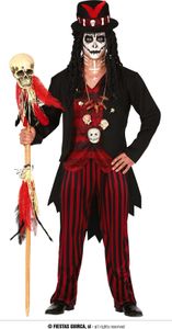 Voodoo Shaman Halloween kostým Magický oblek Čierna červená Tajomný vzhľad Totem Príslušenstvo, Veľkosť: 48 - 50 (M) Farba: čierna