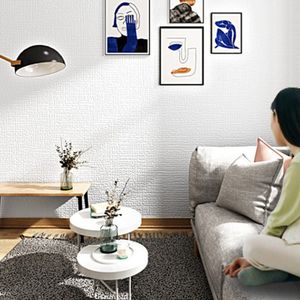 3D Tapete Weiß Geschäumt Strukturiert Leinen Tapete Wasserdicht Schimmelresistenter Wandbelag Selbstklebend Tapete 50x300cm DIY Wandtattoos