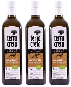 Terra CretaOlivenöl 3x 1,0l | Extra nativesOlivenöl aus Kolymvari (Kreta) | + 20ml Jassas Olivenöl | GR03