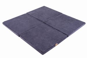 MeowBaby Quadratt Klappmatratze Eckige 120x120cm Spielmatte Spielteppich für Kinder, Samt, Grau-Blau