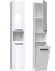 ADGO Nel III Badezimmerschrank mit wäschekorb und Türen Hochschrank 30x31x174 cm