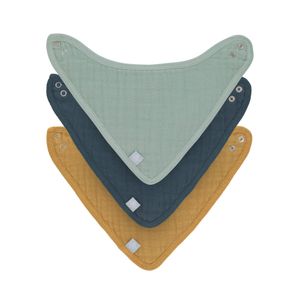 Lässig Musselin / Terry Bandana Lätzchen 3 Stück  Grün / Marine / Senf