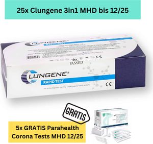 25x Clungene Doba použitelnosti 06/26 SARS-CoV-2 COVID-19 antigenní rychlotest  Test Clungene | 3v1 | CE 2934 | 5x  PARAHEALTH testy BBD 12/25