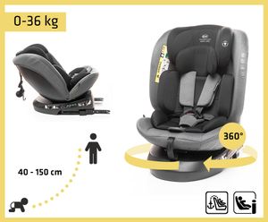 4BABY Kindersitz drehbar 360 ISOFIX Matt-Fix I-SIZE verstellbare Kopfstütze Sitz 0-36kg, 40-150 cm Grau