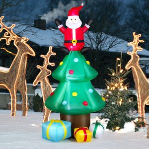 COSTWAY Aufblasbarer Weihnachtsbaum mit Weihnachtsmann LED, 210cm Weihnachtsdekoration mit Geschenkboxen, Winterdekoration Polyester, Weihnachtsbeleuchtung für Hof, Rasen, Garten, Party