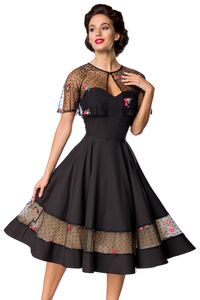 Belsira Damen Vintage Kleid Rockabilly Sommerkleid Retro 50s 60s Partykleid mit Cape, Größe:XL, Farbe:Schwarz