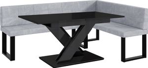 MEBLINI Eckbank für Esszimmer mit ausziehbarem Tisch  - Küchenbank - Essecke - Sitzecke Küche - PETER - U-Beine 142x196x87cm Rechts - Hellgrau Samt/B Schwarz Hochgl.