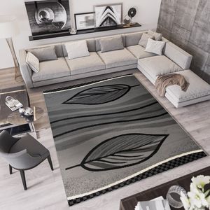 Teppich Wohnzimmer Schlafzimmer Kurzflor Modern Design Schwarz Grau Meliert  250 x 300 cm