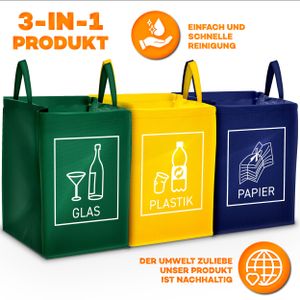 TRESKO 3er Set Recycling Deutsch Müll Sortiertaschen Mülleimer Mülltrenner Trennsystem