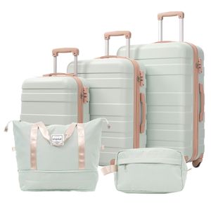 Flieks Reisekofferset Trolley-Set 5-tlg., Hartschalenkoffer Rollkoffer mit 2 Tasche, Gepäckset mit Kosmetiktaschen, Trolleys mit TSA-Schloss, Grün Flieks Reisekofferset Trolley-Set 5-tlg., Hartschalenkoffer Rollkoffer mit 2 Tasche, Gepäckset mit Kosmetiktaschen, Trolleys mit TSA-Schloss, Grün