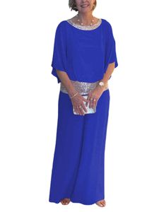 Damen Abendkleider Loungwear 2 Stück Outfits Pailletten Oberteile und Wide Leg Hose Set Blau,Größe L