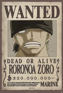 One Piece Poster Wanted Roronoa Zoro 91,5 x 61 cm