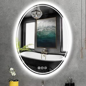 WISFOR LED Badspiegel Oval Wandspiegel mit Touch Schalter, Anti-Fog dimmbar für Badezimmer Schlafzimmer Make-Up, 60×80cm, 3 Lichtfarben, IP65 Energiesparend