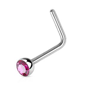 Autiga Nasenpiercing Stecker Nasenstecker Stift Nasen Piercing gebogen L-Form Zirkonia Kristall silber-pink 0,8 mm