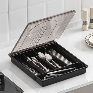 5 Fächern Besteckkasten mit Grau Deckel, Besteckhalter Besteckeinsatz Besteck Organizer Schublade Organizer für Löffel, Gabeln BPA-frei