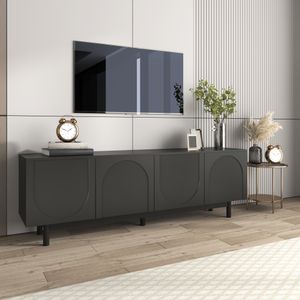 Okwish Minimalistischer TV-Schrank schwarzer TV-Schrank 175 x 38 x 56 cm, verstellbare Einsatzplatten, vielseitiger Stauraum, r Stil