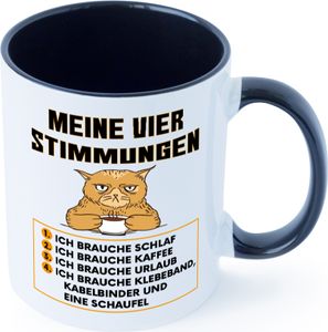 Meine vier Stimmungen | Spruch Humor | müde | Urlaub Tasse Weiß Schwarz