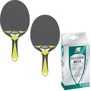 Sunflex 2 x Tischtennisschläger Outdoor Zircon + 6 x Tischtennisbälle Outdoor | Tischtennis TT Tabletennis