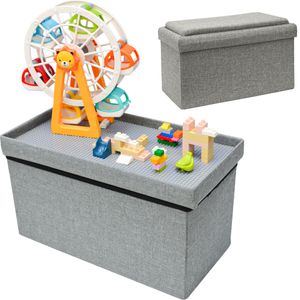 Dětský úložný box se stavební deskou - lavice 53x27x30 - hrací stůl ze stavebních bloků