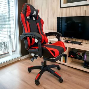 Gaming Stuhl Ergonomisch mit Fußstütze & Kopfstütze, Bürostuhl mit 2 Kissen
