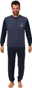 Herren Frottee Pyjama langarm Schlafanzug mit Bündchen - 212 101 13 801 ; blau-melange , 52