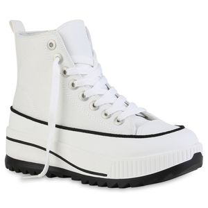 VAN HILL Damen Plateau Sneaker Schnürer Wedge Profil-Sohle Plateau-Schuhe 841126, Farbe: Weiß, Größe: 37