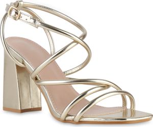 VAN HILL Damen Riemchensandalette Sandalette Klassische Party Schuhe 841570, Farbe: Gold, Größe: 41