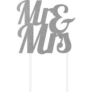 Creative Party - Tortendekoration "Mr & Mrs", Glitzer SG27057 (Einheitsgröße) (Silber)