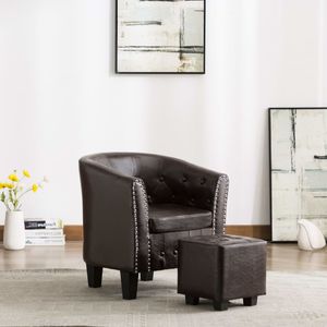 【Neu】Sessel Sessel mit Fußhocker Braun Kunstleder Gesamtgröße:64 x 57 x 70 cm BEST SELLER-Möbel-Stühle-Sessel im Landhaus-Stil