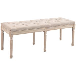 HOMCOM Čalúnená lavica Vintage lavica do postele, lavica do spálne s gombíkmi, ľanový vzhľad, nosnosť do 120 kg, 117x40x48cm, béžová
