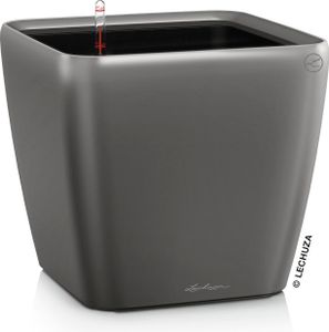 LECHUZA-Pflanzgefäß QUADRO Premium LS 28 Anthrazit Metallic | Pflanzgefäß mit Bewässerungssystem | Metallic-Oberfläche | 28 x 28 x 26 cm | 16143
