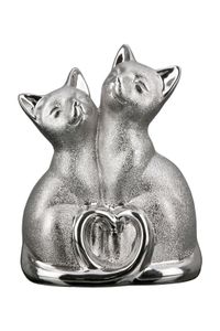 Moderne Skulptur Dekofigur Katzen Paar aus Keramik Silber 16x20 cm