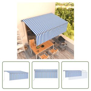 The Living Store Markise Automatisch Einziehbar mit Volant 4,5x3 m Blau und Weiß