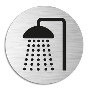 Schild - Dusche l Türschild aus Aluminium | Edelstahloptik selbstklebend  Ø 75 mm