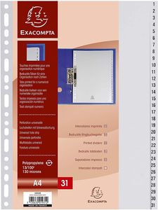 EXACOMPTA Kunststoff-Register Zahlen DIN A4 31-teilig grau