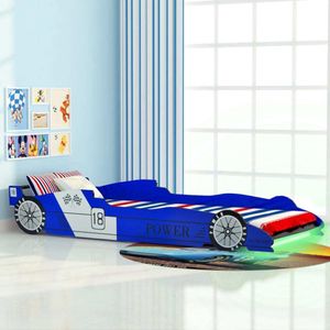dětská postýlka vidaXL s LED diodami v designu závodního auta 90 x 200 cm Modrá