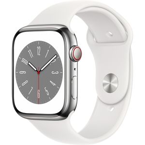 Apple Watch 8 LTE Silver Stainless Steel 45mm Sportovní řemínek White MNKE3